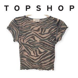 Topshop Petite s/s beige black zebra print mesh top size 0P EUC